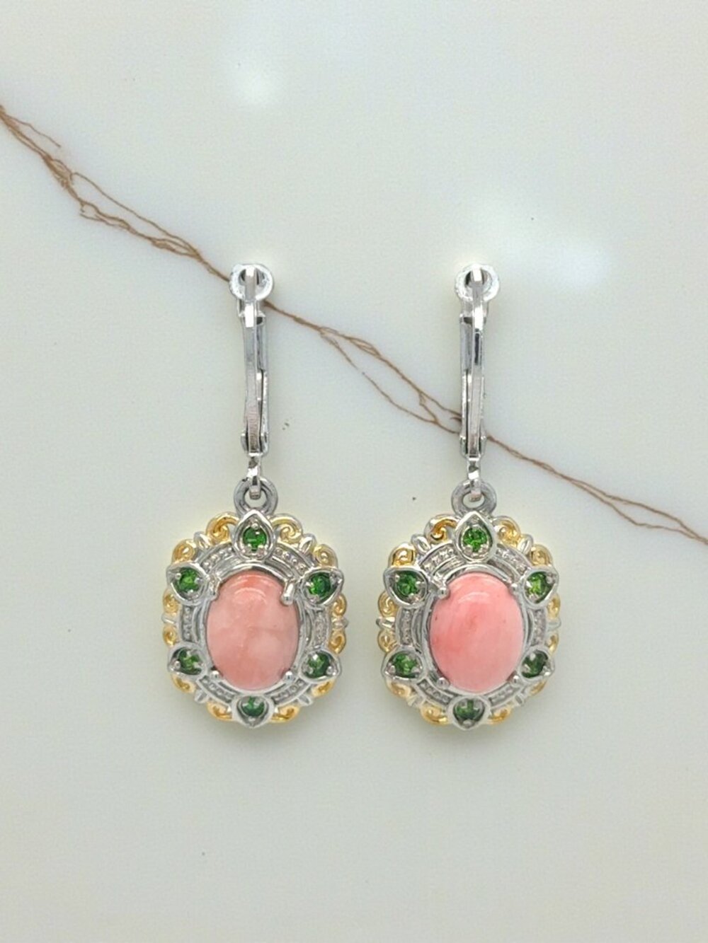 Karis Peach Opal and Chrome Diopside Floral Earrings